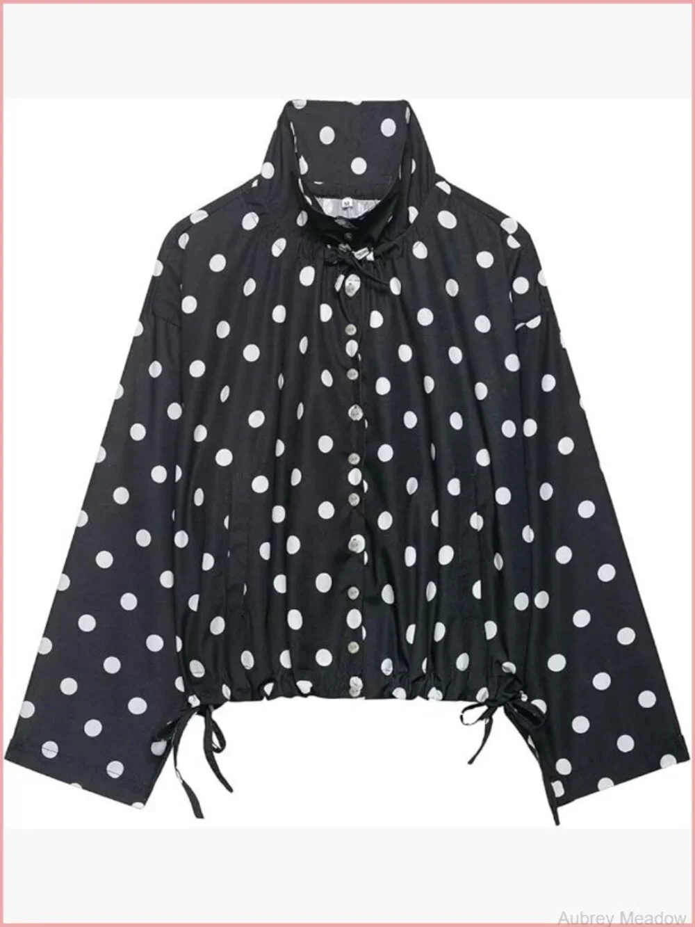 Polka Dot Cropped Jacket Drawstring Hem Button Front Lightweight Coat with